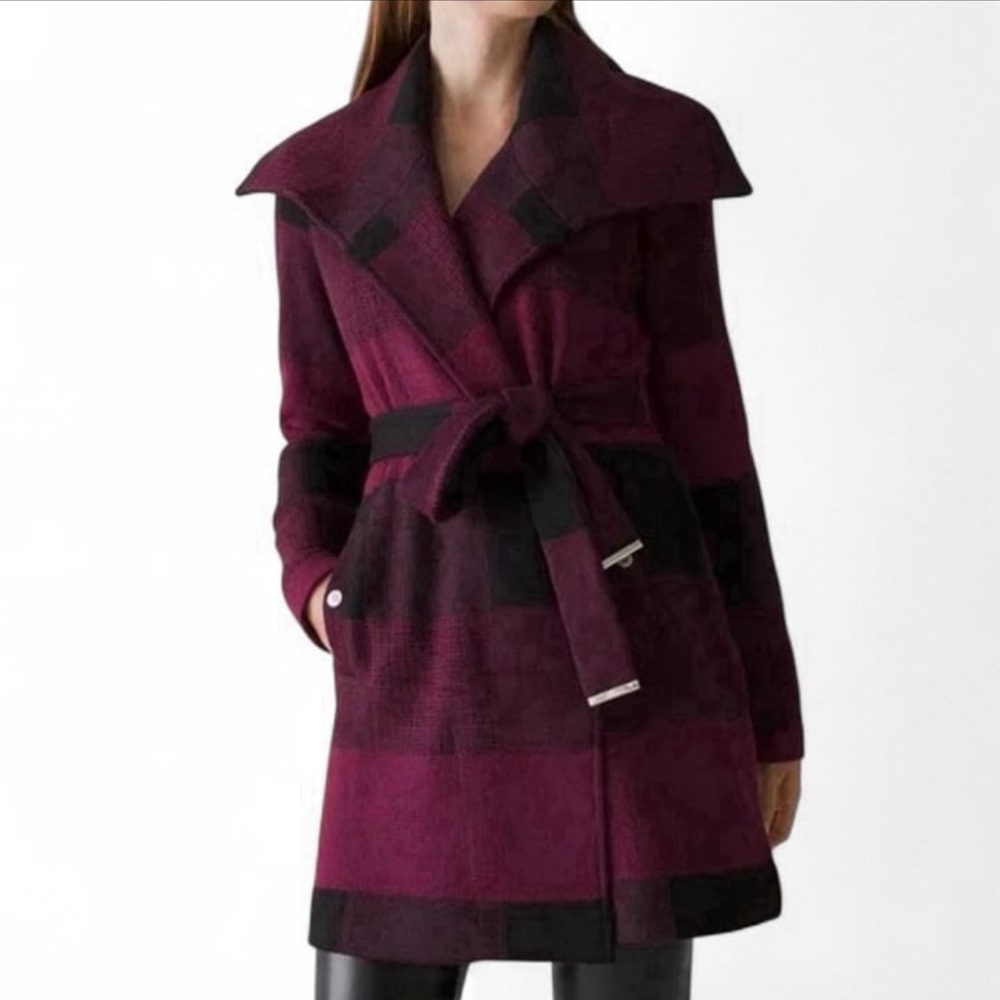 White House Black Market Burgundy Plaid Coat